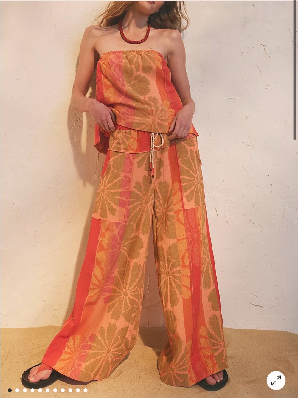 Free People Devella Set Summer Combo Small NWT wide leg strapless top flowy